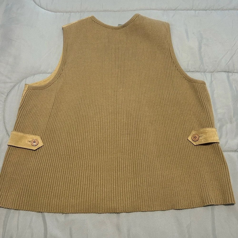 Ivy Brand Flower Embroidered Suede Front Knit Back Vest Size XL